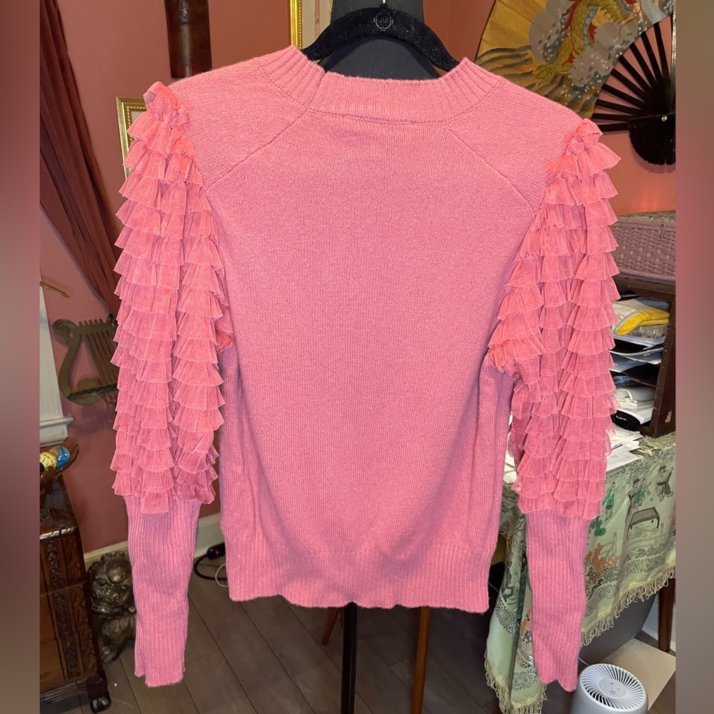 Sea New York pink wool sweater w/ ruffle sleeves Size M Very good condition - Picture 3 of 5